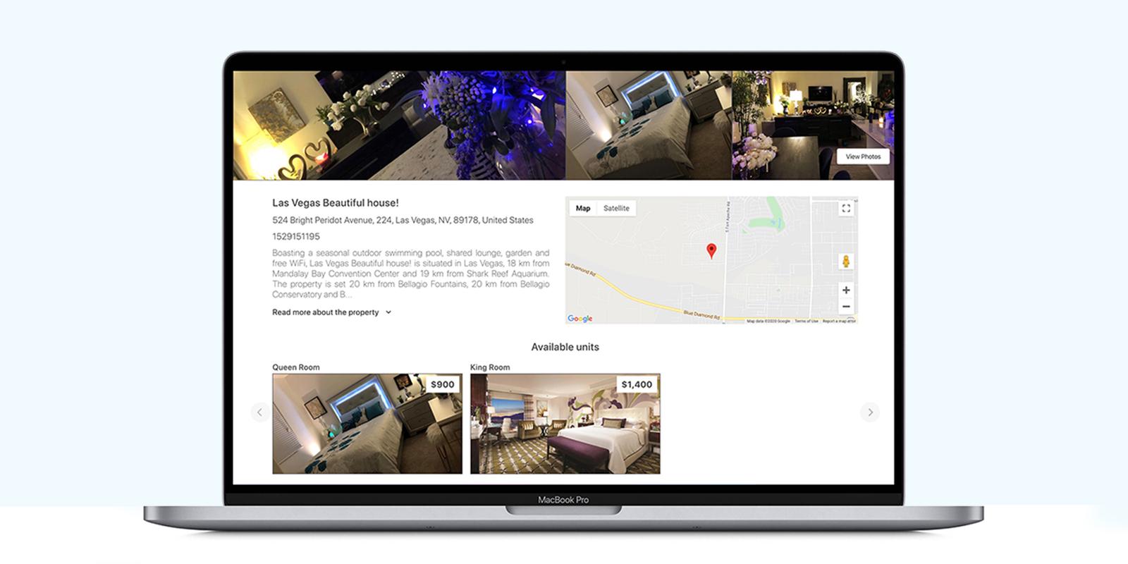 REM Platform property page with interior photos, a map and available units listed with prices
